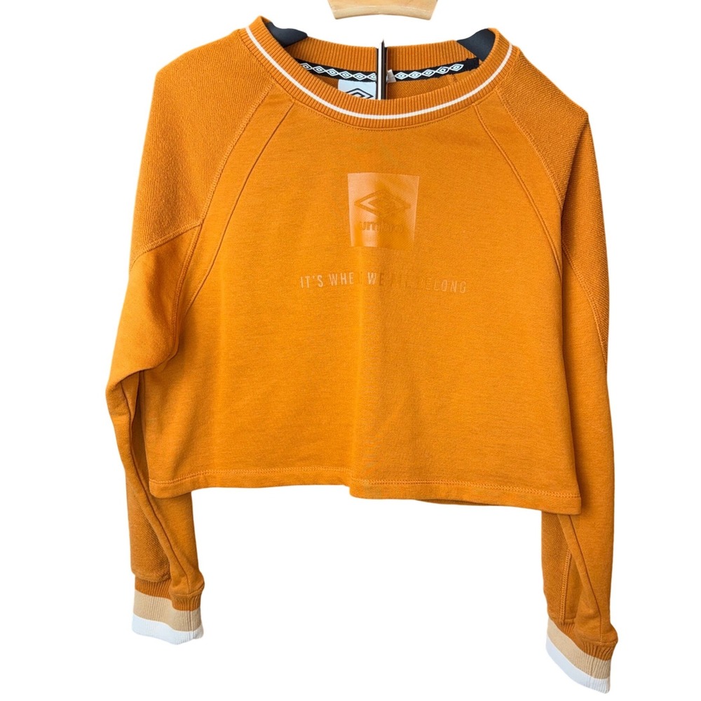 Umbro Womens Burnt Orange Cropped Sweatshirt Raglan Graphic Pullover Large